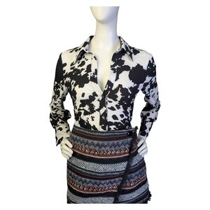 Zara Cow Print Button Front Blouse |Western Cowgirl Boho | Size Small
